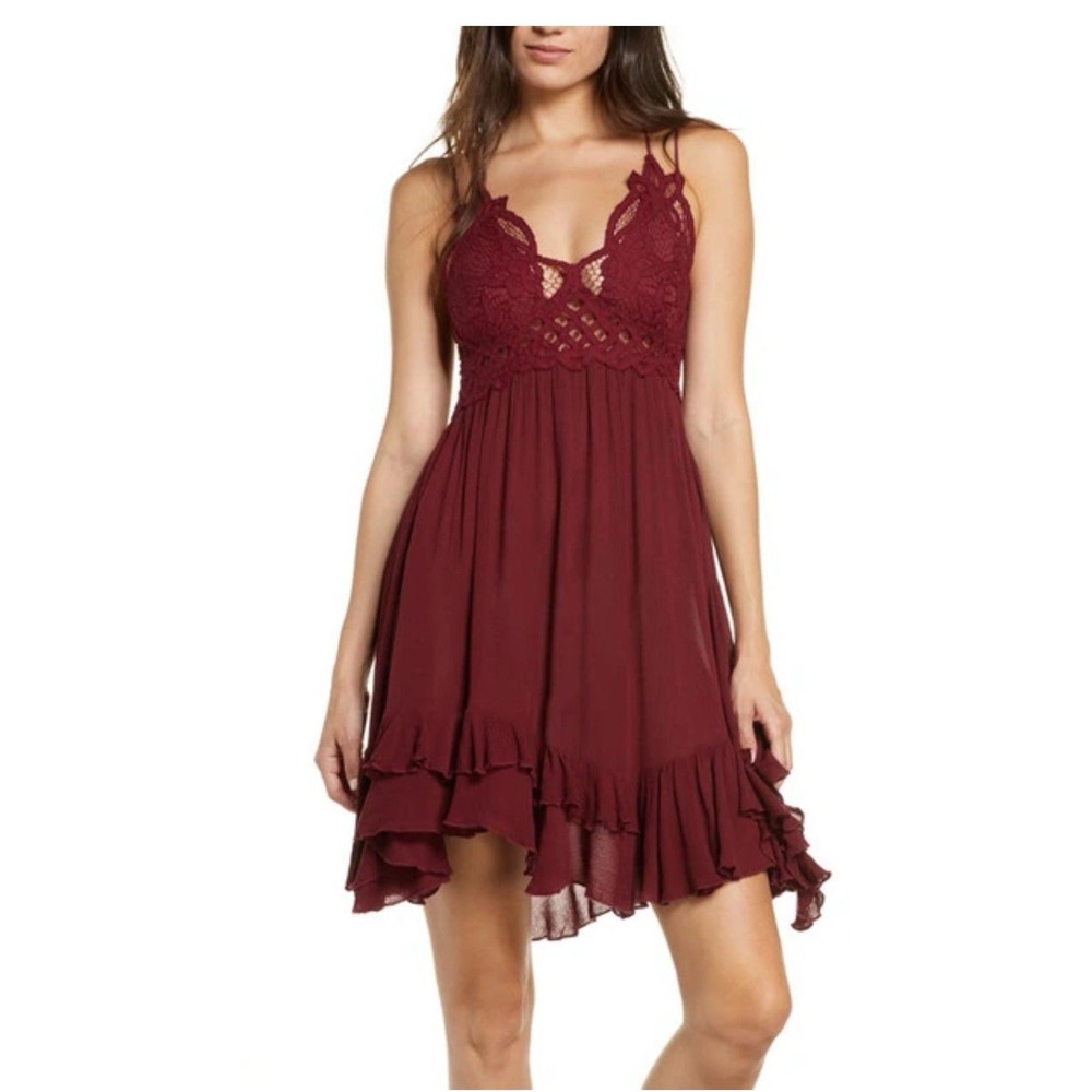 Women's Free People One Adela Crochet Strappy Slip Dress Wine Size XS Boho